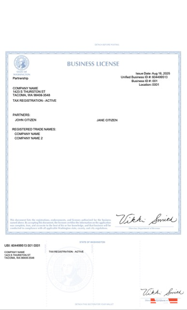 USA Washington business license Word and PDF template